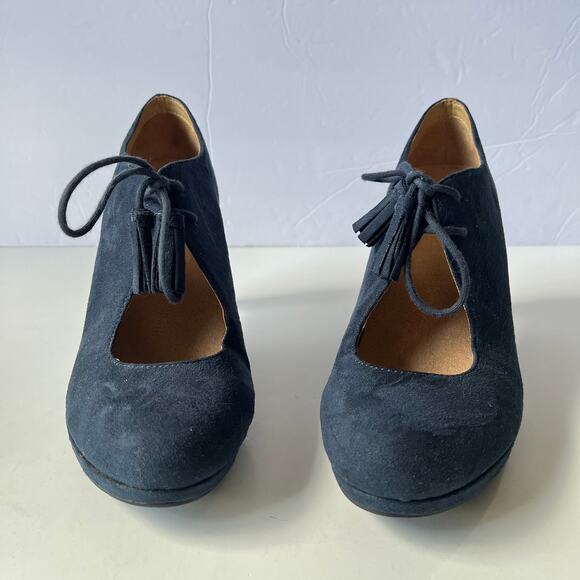 Naturalizer Paxton Bootie Womens Size 6M Blue Open Front Lace Up Tassel Witchy - Picture 2 of 13